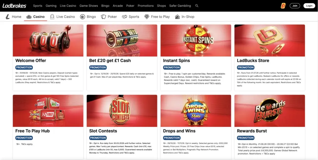 Ladbrokes Casino Homepage