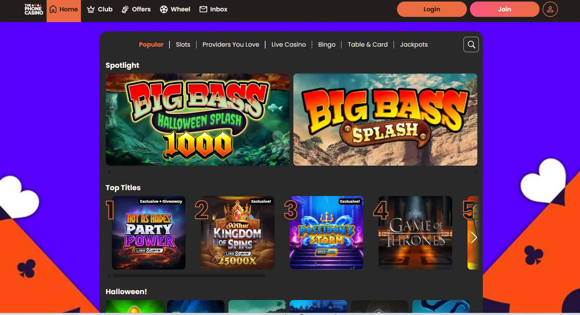 the phone casino homepage