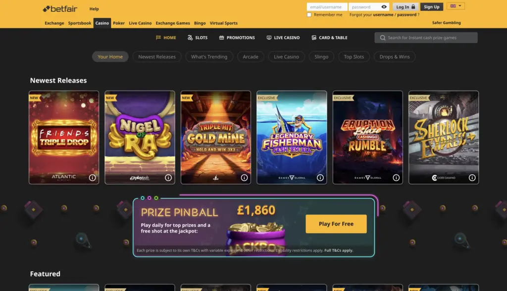 Betfair Casino Homepage