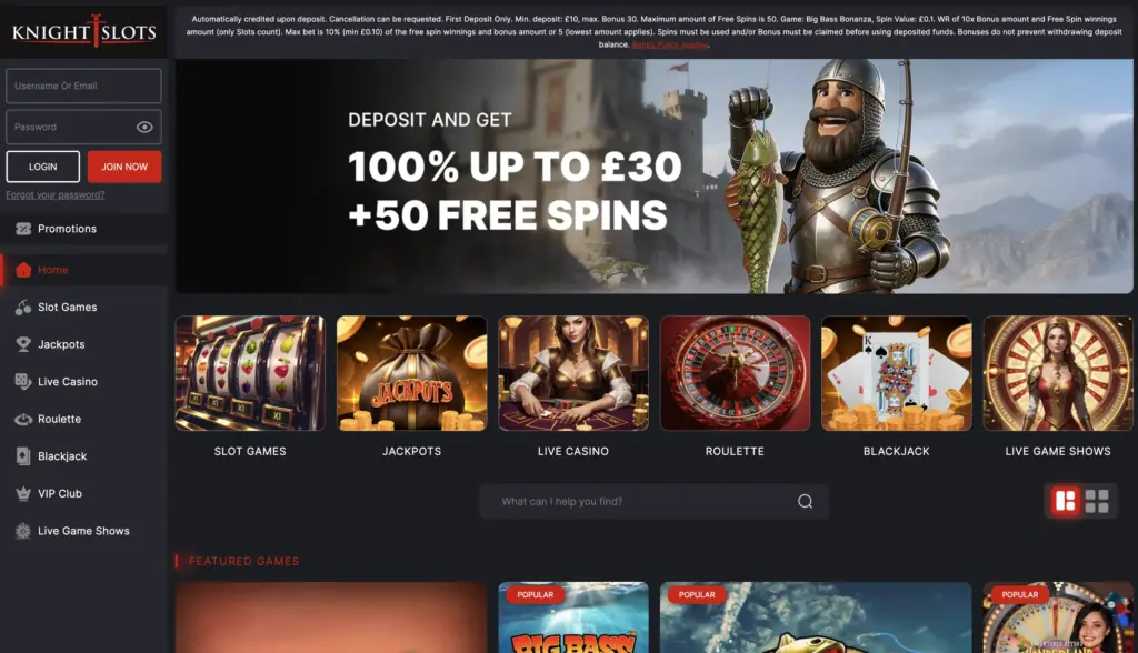 Knight Slots Homepage
