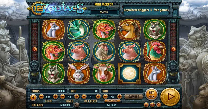 12 Zodiacs slot gameplay screenshot
