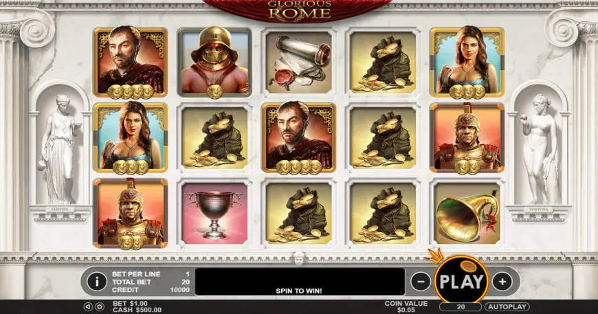 Glorious Rome slot gameplay screenshot