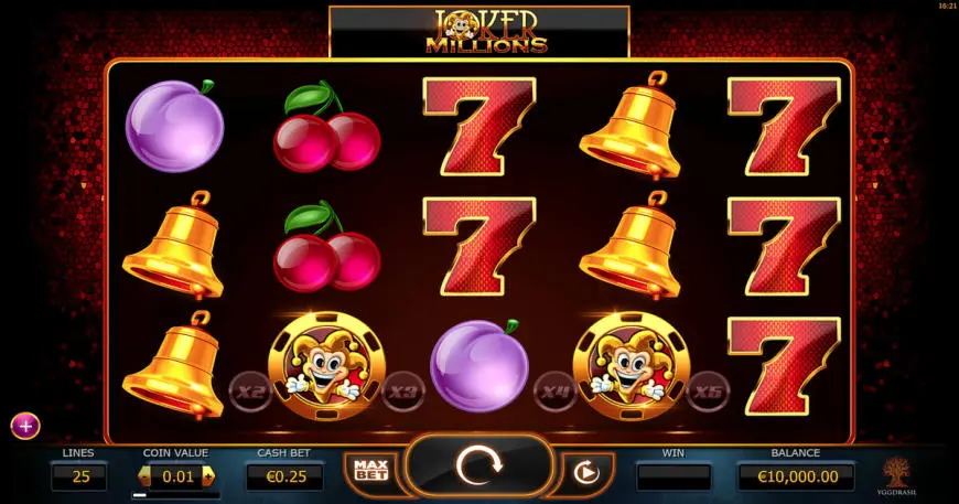 Joker Millions slot gameplay screenshot
