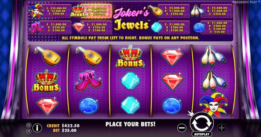 Joker’s Jewels slot gameplay screenshot