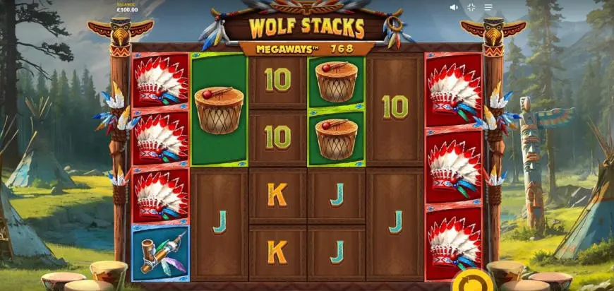 Wolf Stacks Megaways slot gameplay screenshot